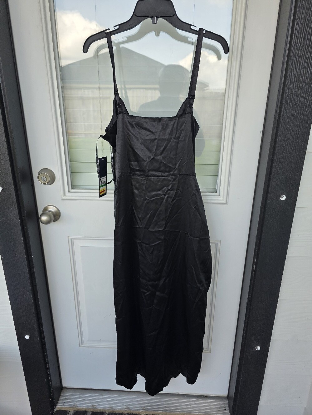Rachel Roy Black Satin Dress Size L Midi Slip Cowl Neck Spaghetti Strap Evening - Picture 9 of 9